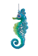 Kurt Adler Blue Glass Seahorse Ornament W Beads n Gems Sea Horse