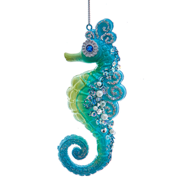 Kurt Adler Blue Glass Seahorse Ornament W Beads n Gems Sea Horse