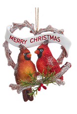 Kurt Adler Cardinals In Heart Merry Christmas Ornament