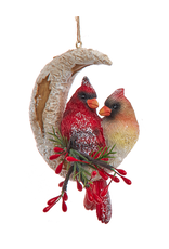 Kurt Adler Cardinals On Crescent Moon Christmas Ornament