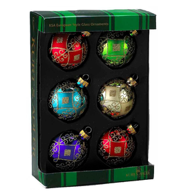 Kurt Adler Multicolor Glass Ball Ornaments 60MM Set Of 6
