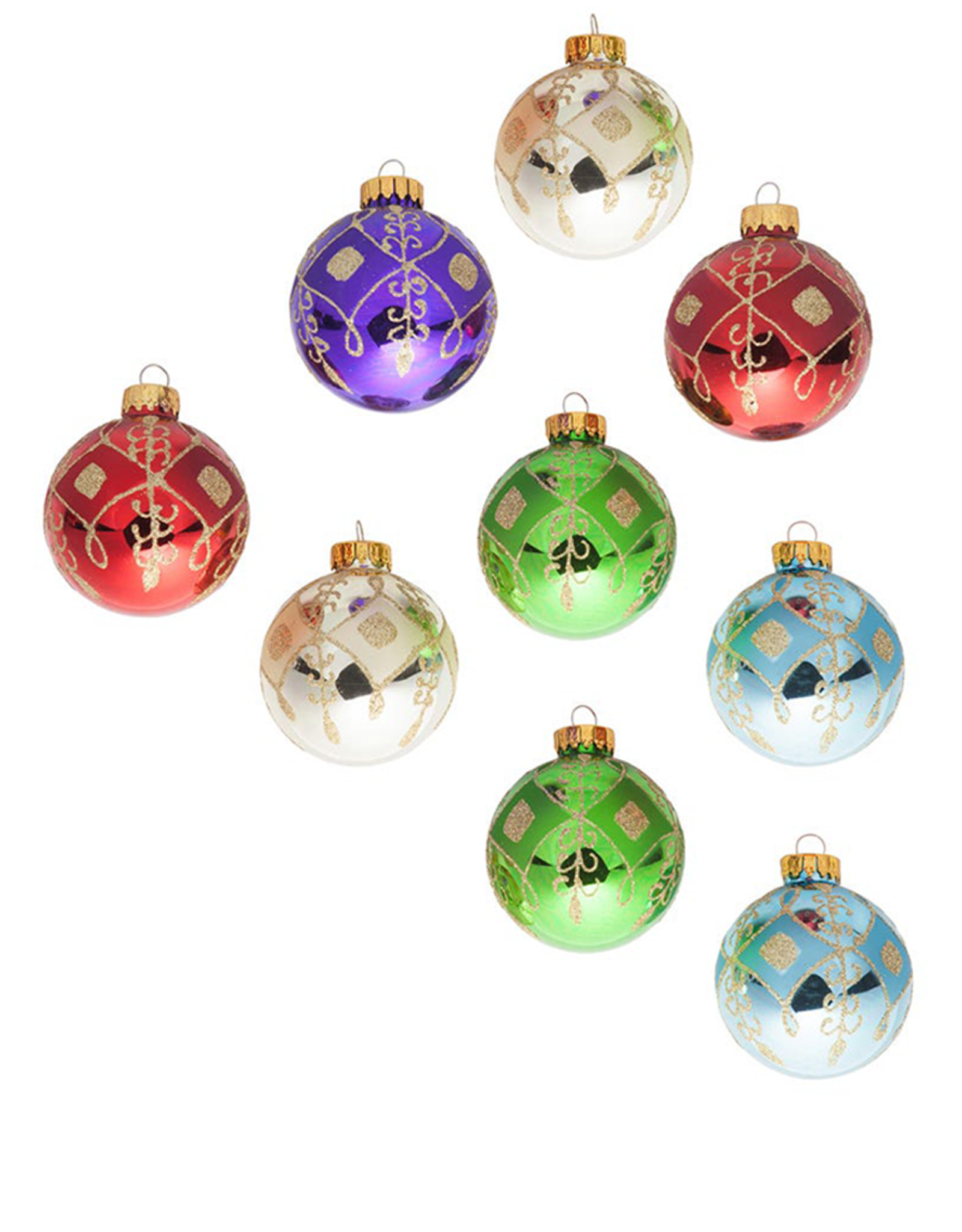 Kurt Adler Multicolor Glass Ball Ornaments 45MM Set Of 9