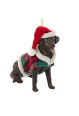 Kurt Adler Chocolate Labrador Ornament w Plaid Coat and Santa Hat