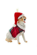 Kurt Adler Yellow Labrador Retriever Ornament w Plaid Coat and Santa Hat