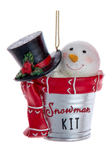 Kurt Adler Snowman In Pail Ornament w Saying Snowman Kit