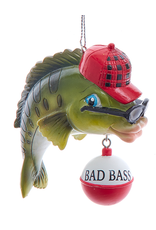 Kurt Adler Large Mouth Bass Fishing Ornament w Saying Bad Bass