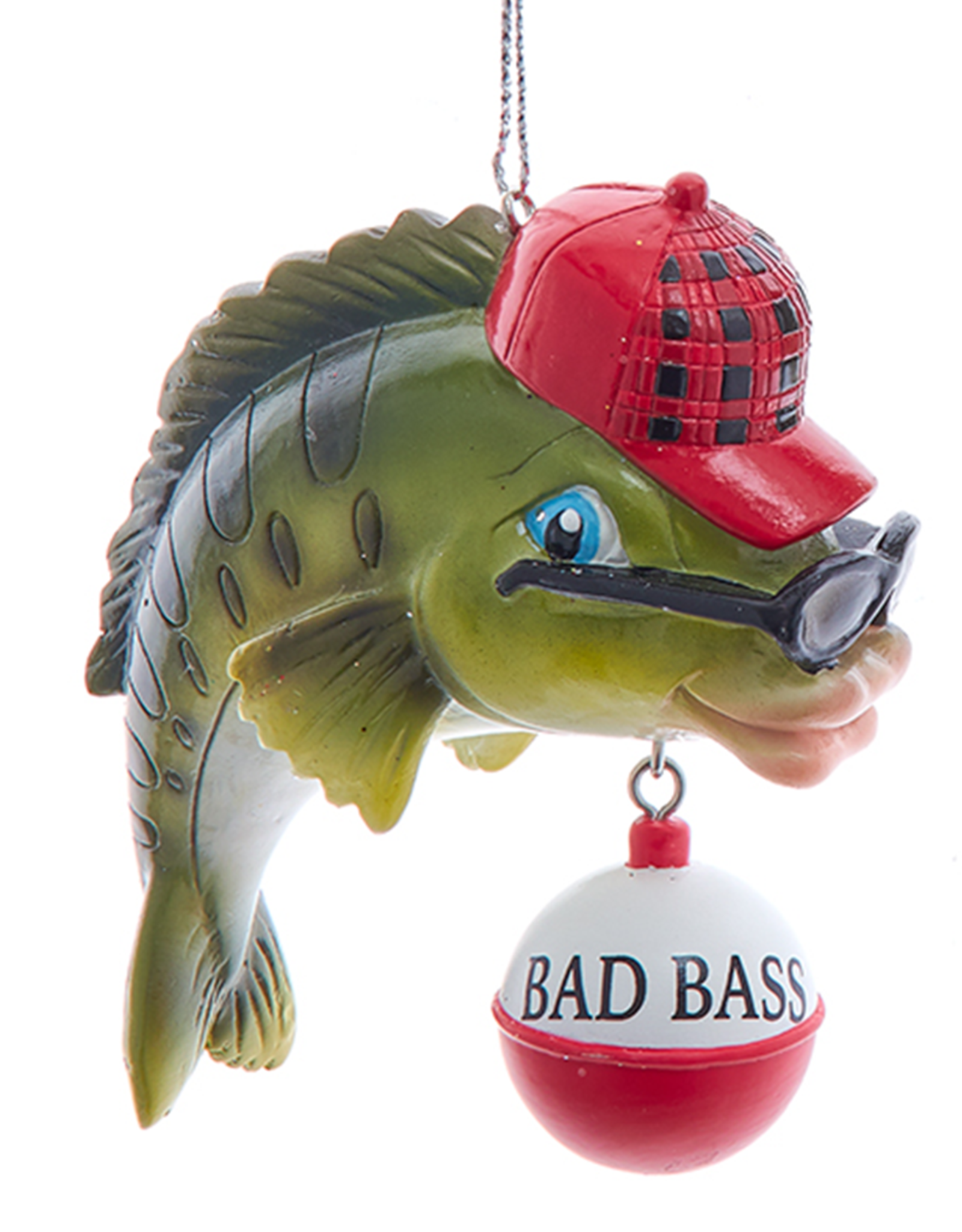 Kurt Adler Large Mouth Bass Fishing Ornament w Saying Bad Bass