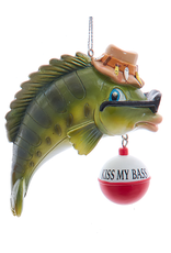 Kurt Adler Large Mouth Bass Fishing Ornament w Saying Kiss My Bass