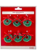 Kurt Adler Miniature Ornaments Mini Wreaths w Red Bows 1 Set w 6pcs