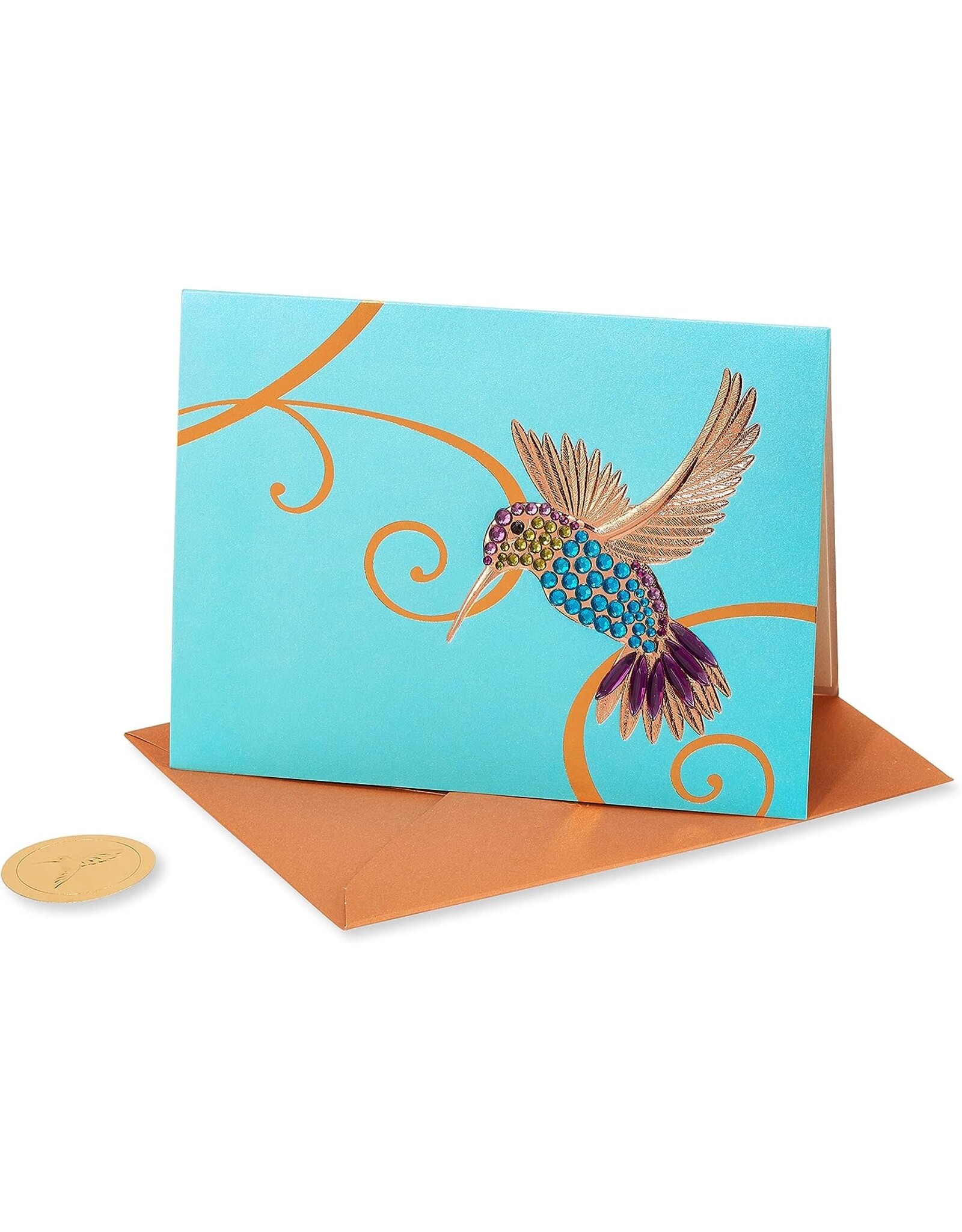 PAPYRUS® Blank Card Gem Hummingbird on Teal