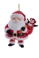 Kurt Adler Jovial Santa With Penguin In Toy Sack Ornament