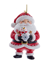 Kurt Adler Jovial Santa Holding A Snowman Ornament