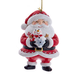 Kurt Adler Jovial Santa Holding A Snowman Ornament