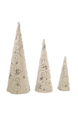 Kurt Adler Cone Trees White and Silver 3pc Set 12-24 Inch