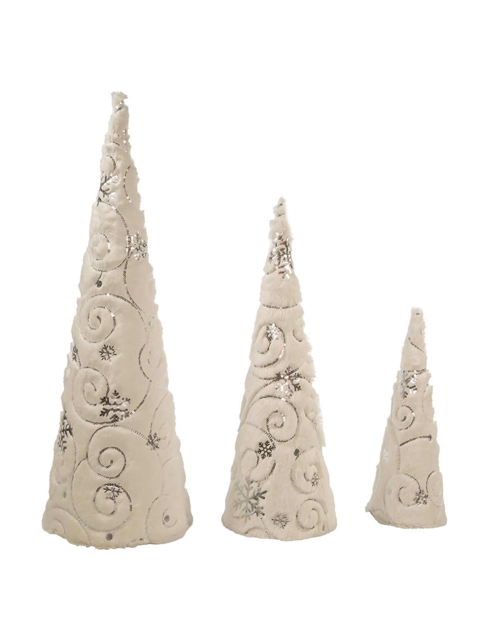 Kurt Adler Cone Trees White and Silver 3pc Set 12-24 Inch