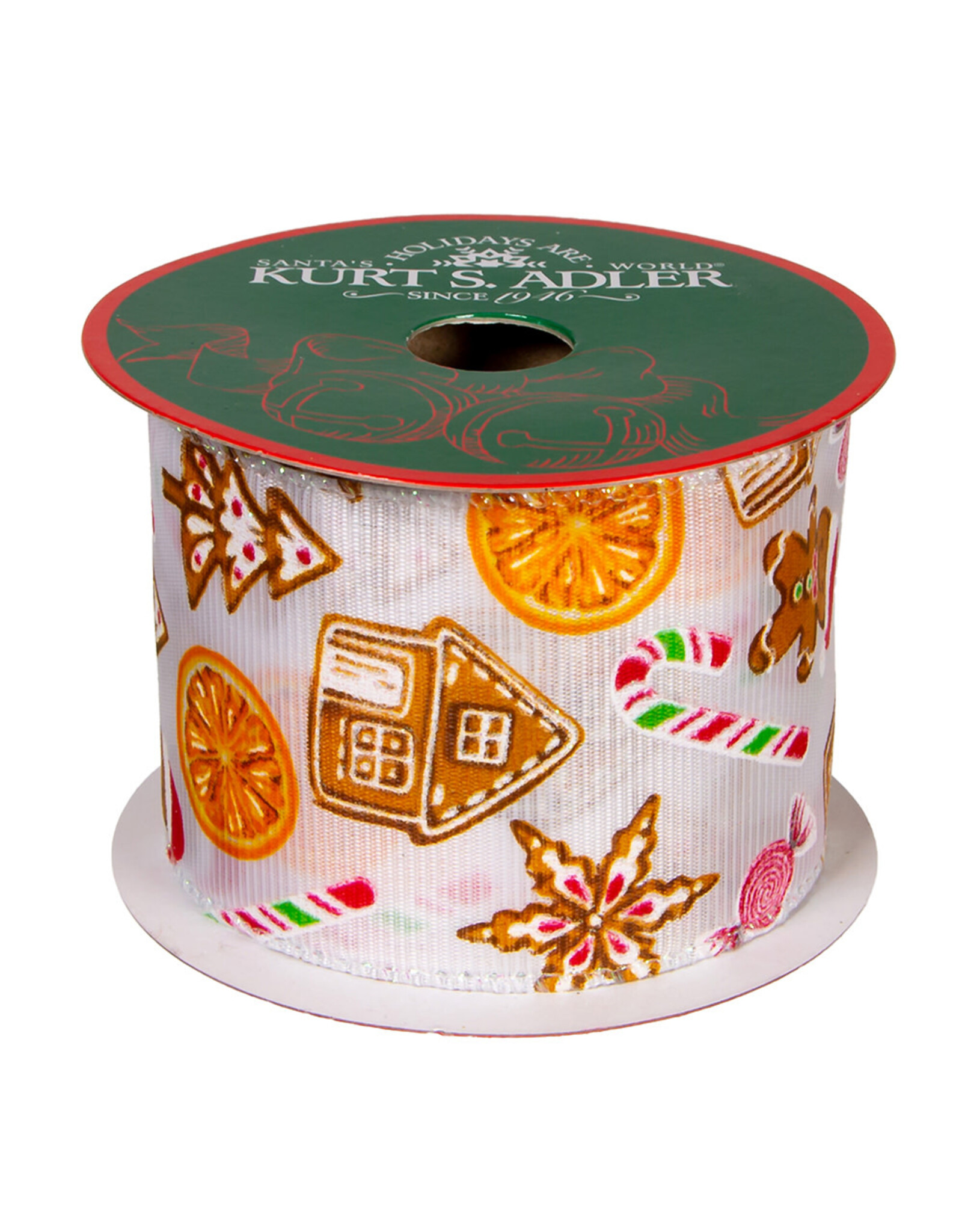 Kurt Adler Off-White Gingerbread Double Wire Ribbon 2.5x10 Yards