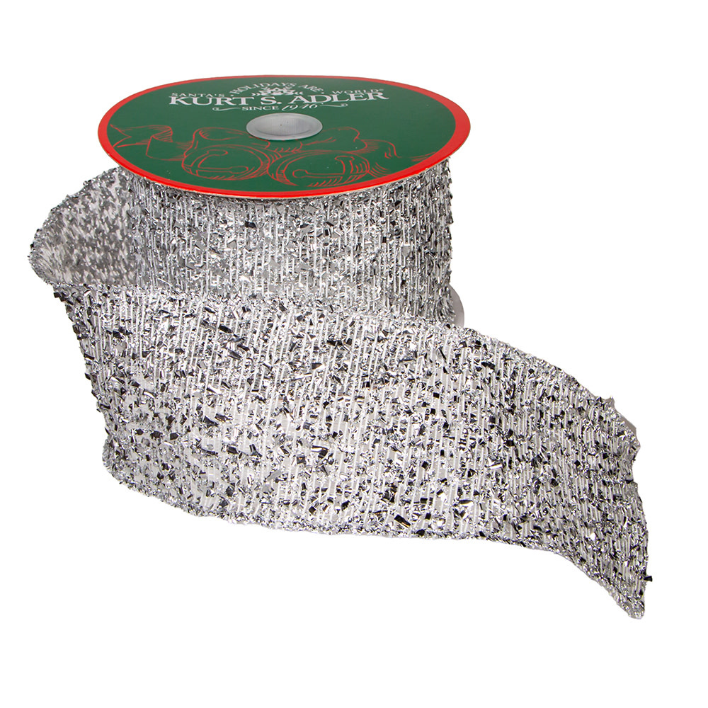 Silver With Foil Double Wire Ribbon 2.5x10 Yards - Digs N Gifts
