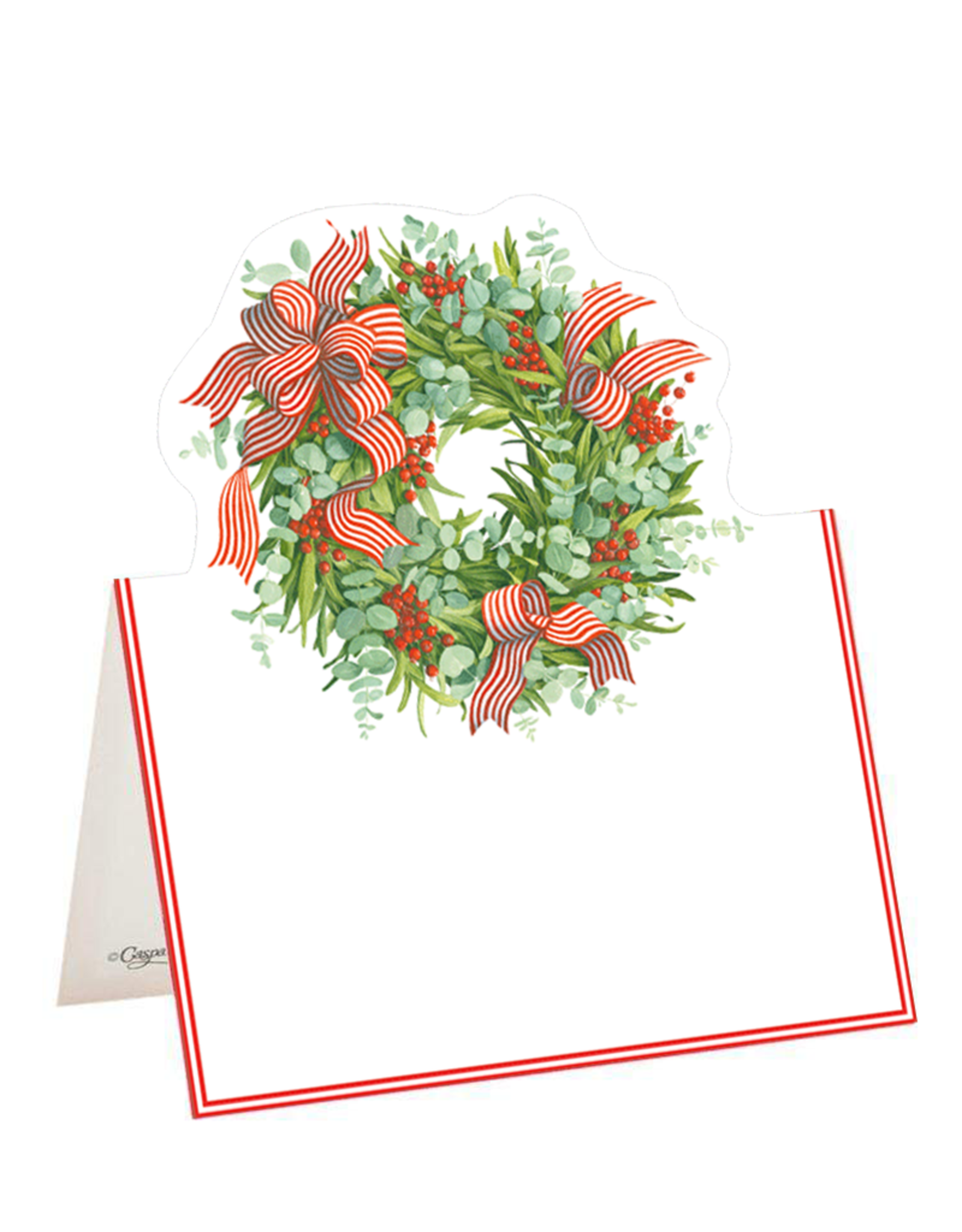 Caspari Christmas Place Cards Tent Style 8pk Ribbon Stripe Wreath