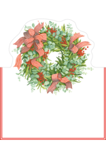 Caspari Christmas Place Cards Tent Style 8pk Ribbon Stripe Wreath