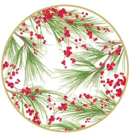 Caspari Christmas Paper Placemats 12pk Round Berries And Pine