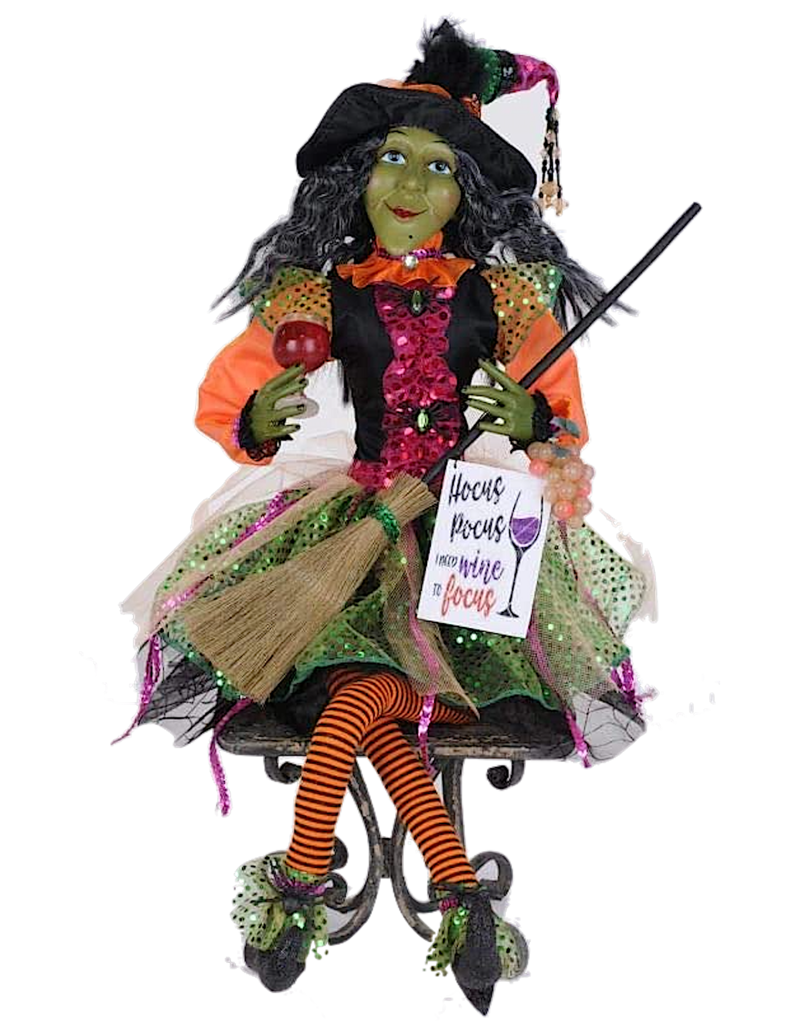 Karen Didion Halloween Glitzy Wine Witch Collectible Figure 26 Inch