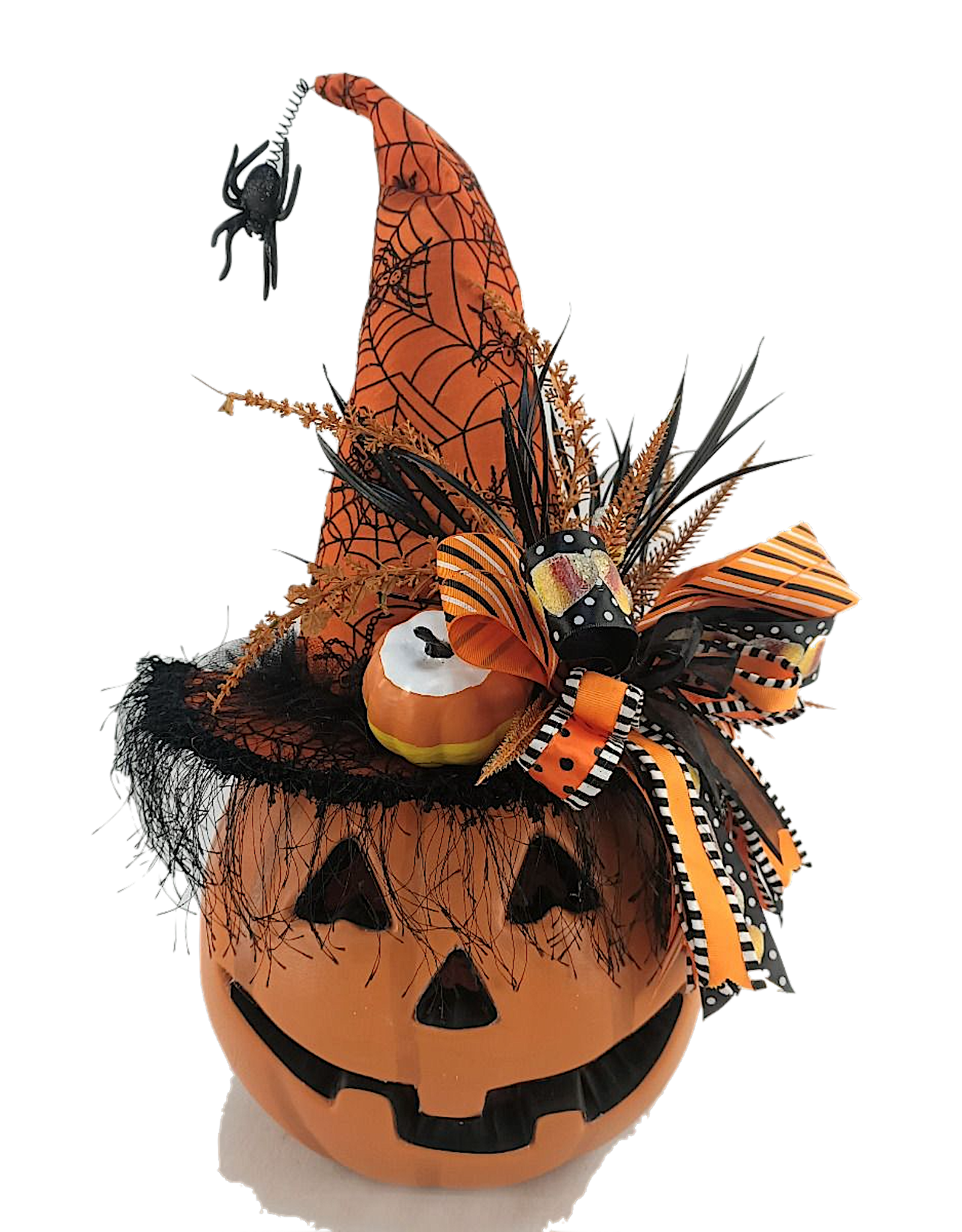 Karen Didion Halloween Lighted Fiber Optic Pumpkin W Hat 22 Inch