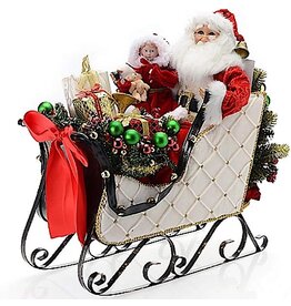 Karen Didion Lighted White Sled Santa Decoration 24x10x20H
