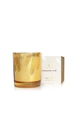 Frasier Fir Candles 6.5oz Gold Glass w Pine Needle Design