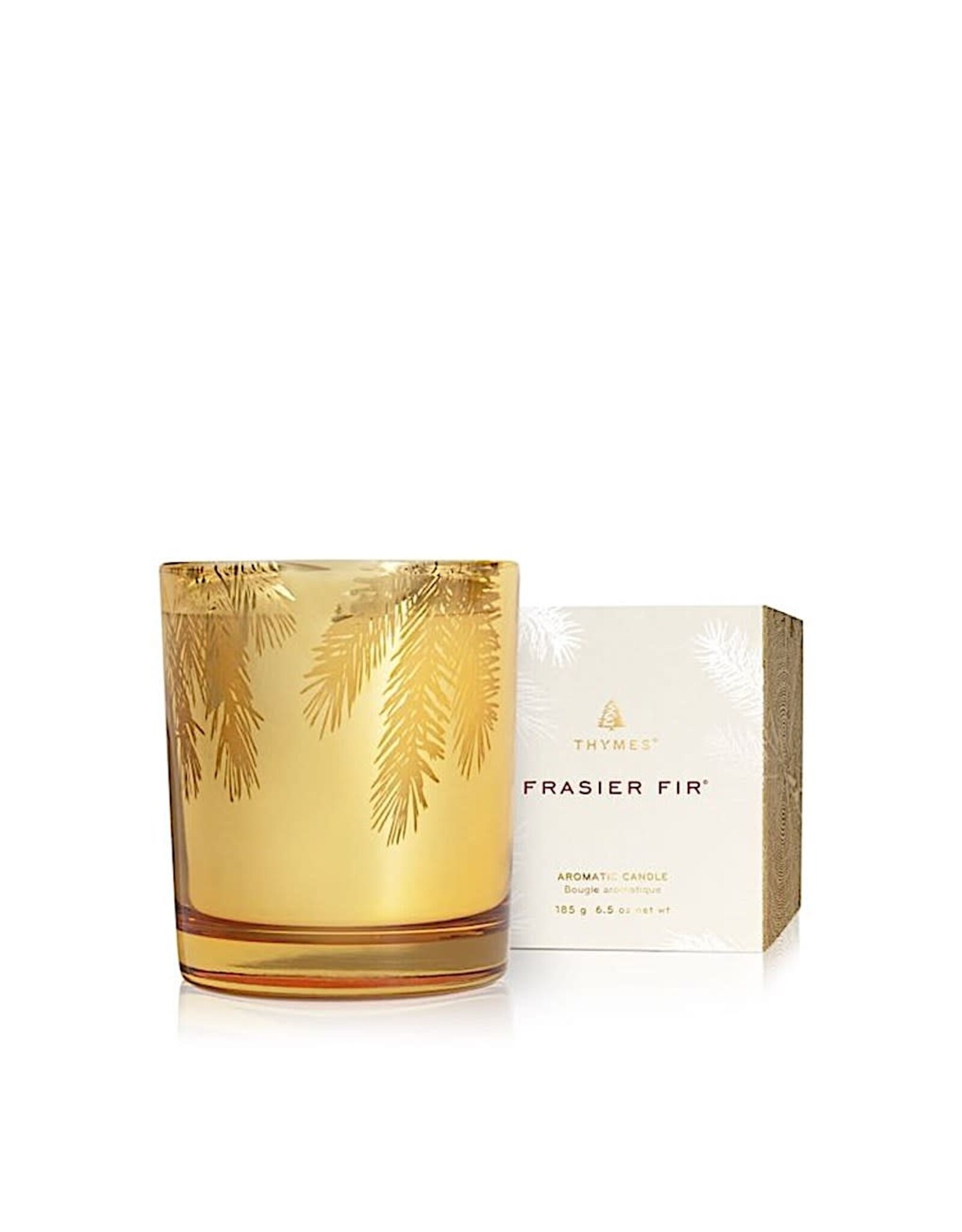 Frasier Fir Candles 6.5oz Gold Glass w Pine Needle Design