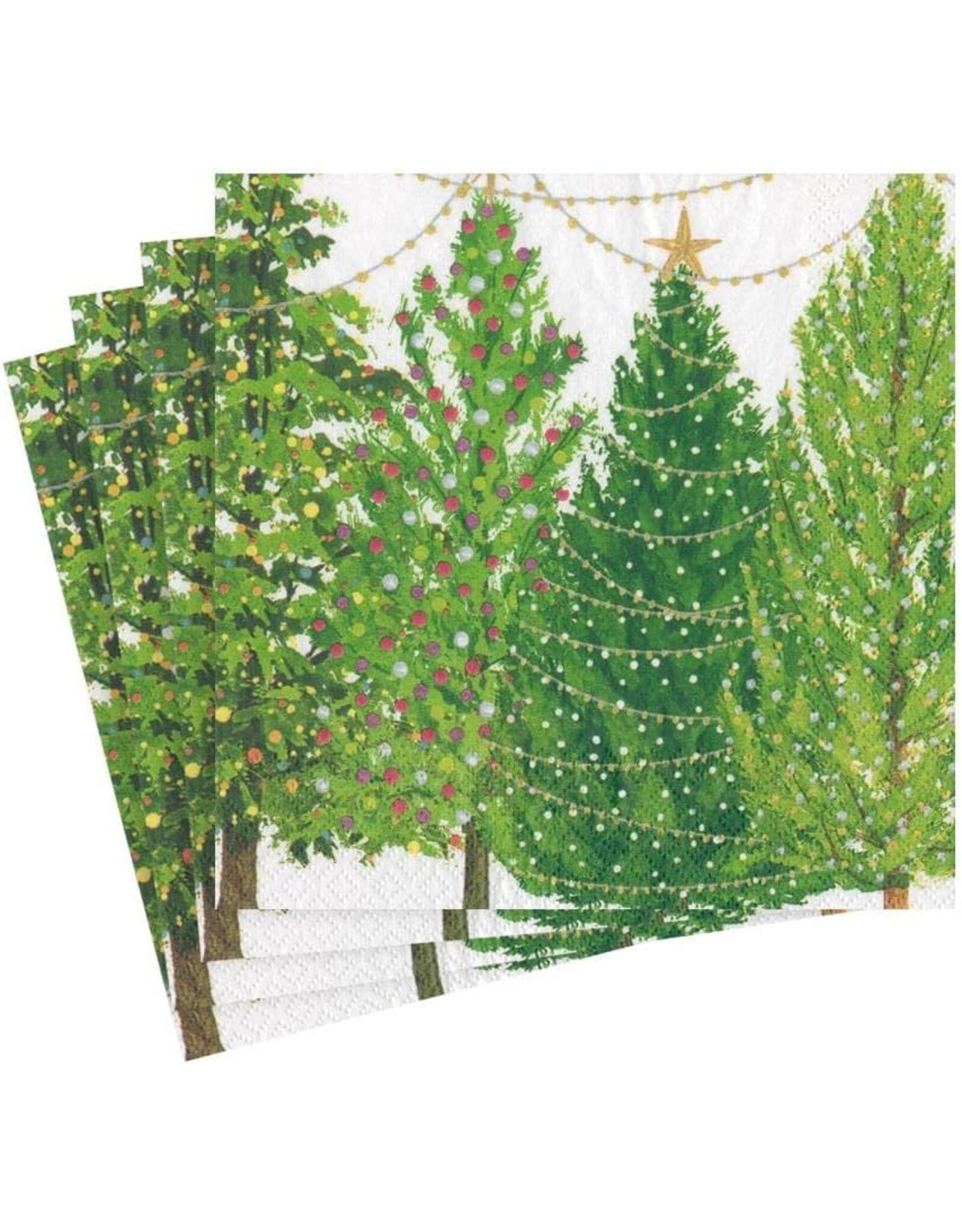Caspari Christmas Paper Lunch Napkins 20pk Christmas Trees With Lights