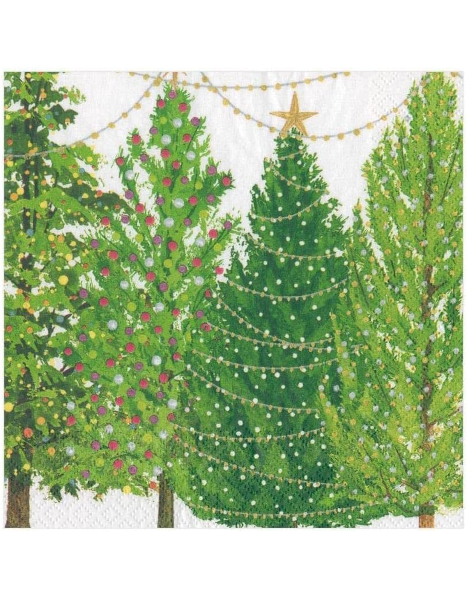Caspari Christmas Paper Lunch Napkins 20pk Christmas Trees With Lights