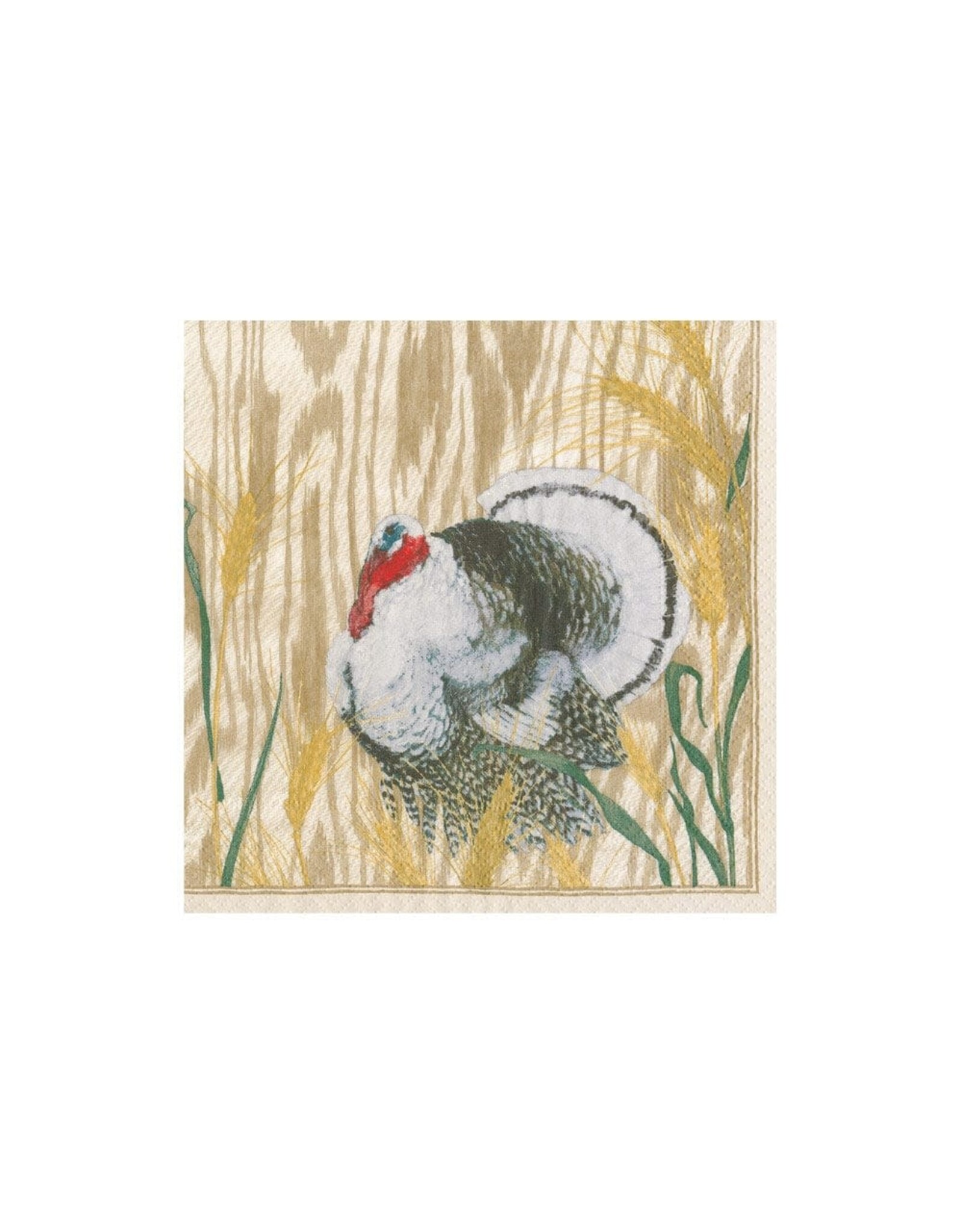 Caspari Thanksgiving Paper Cocktail Napkins 20pk Homestead Turkey