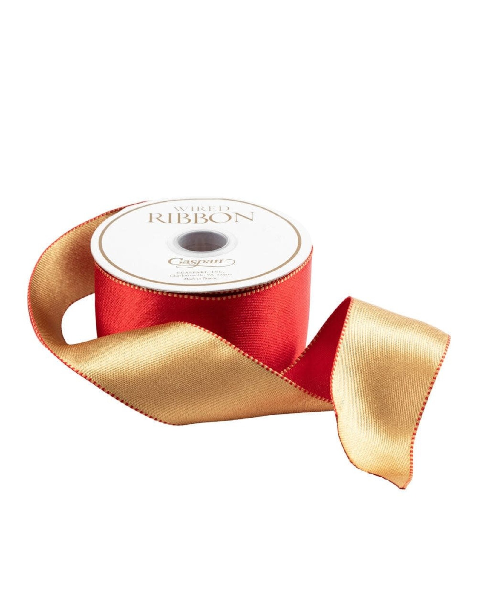 Caspari Red And Gold Reversible Satin Wired Ribbon 6 Yard Spool