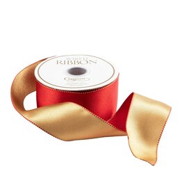 Caspari Red And Gold Reversible Satin Wired Ribbon 6 Yard Spool