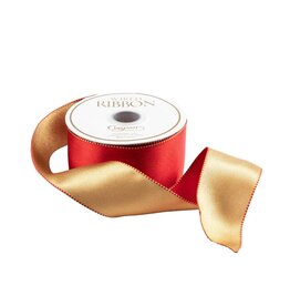 Caspari Red And Gold Reversible Satin Wired Ribbon 10 Yard Spool