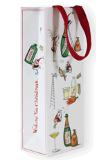 Caspari Christmas Wine And Bottle Gift Bag Santa Splash