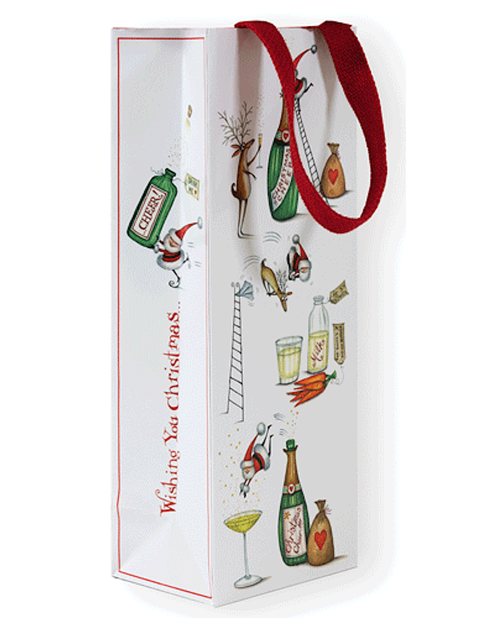 Caspari Christmas Wine And Bottle Gift Bag Santa Splash