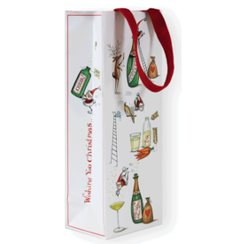 Caspari Christmas Wine And Bottle Gift Bag Santa Splash