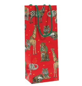 Caspari Christmas Wine And Bottle Gift Bag Wild Christmas In Red