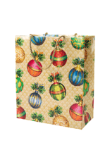 Caspari Christmas Gift Bag Lg 11.75x4.75x10 Vintage Silk Ornaments