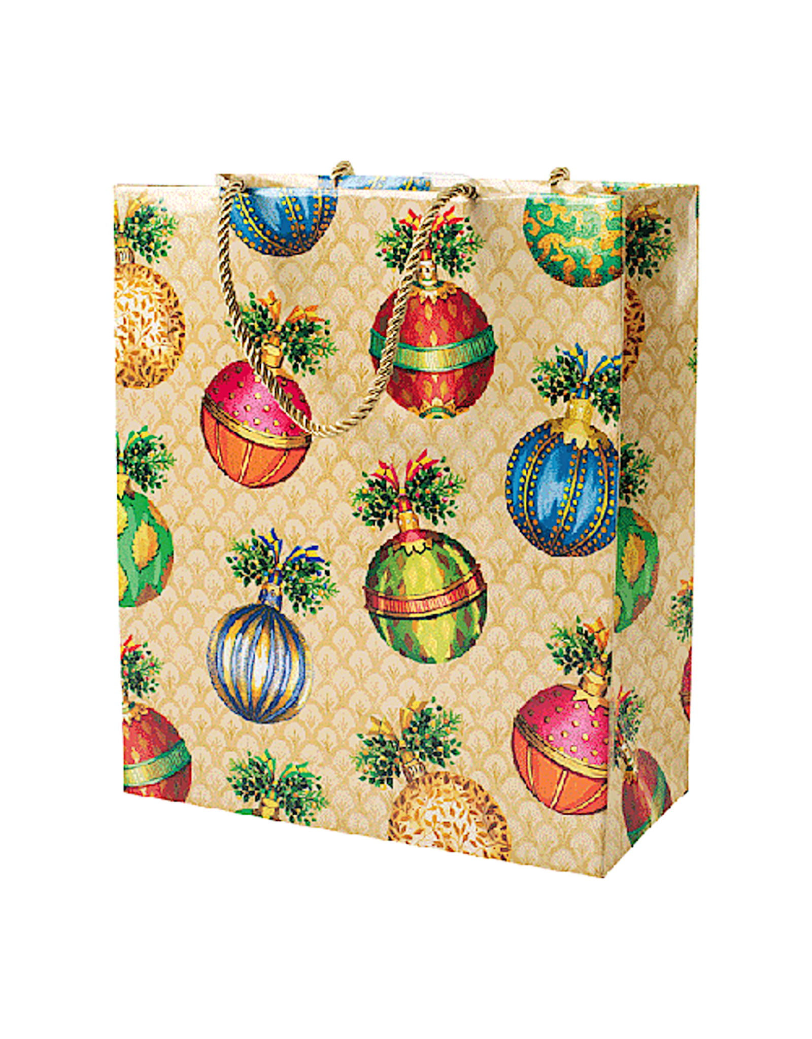 Caspari Christmas Gift Bag Lg 11.75x4.75x10 Vintage Silk Ornaments