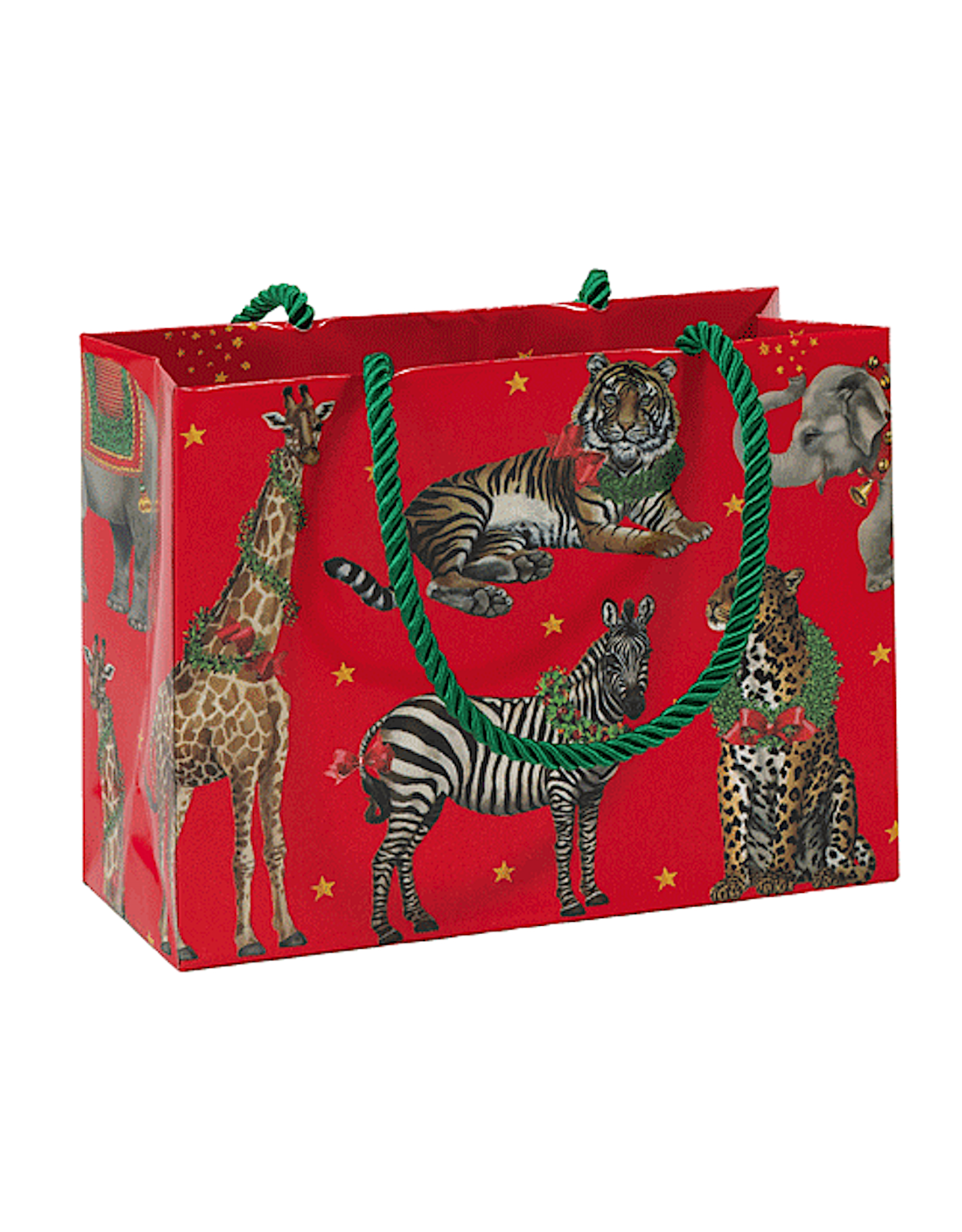 Caspari Christmas Gift Bag Small 7x3x5.25 Wild Christmas Red