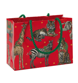 Caspari Christmas Gift Bag Small 7x3x5.25 Wild Christmas Red Caspari Christmas Gift Bag Small 7x3x5.25 Wild Christmas Red