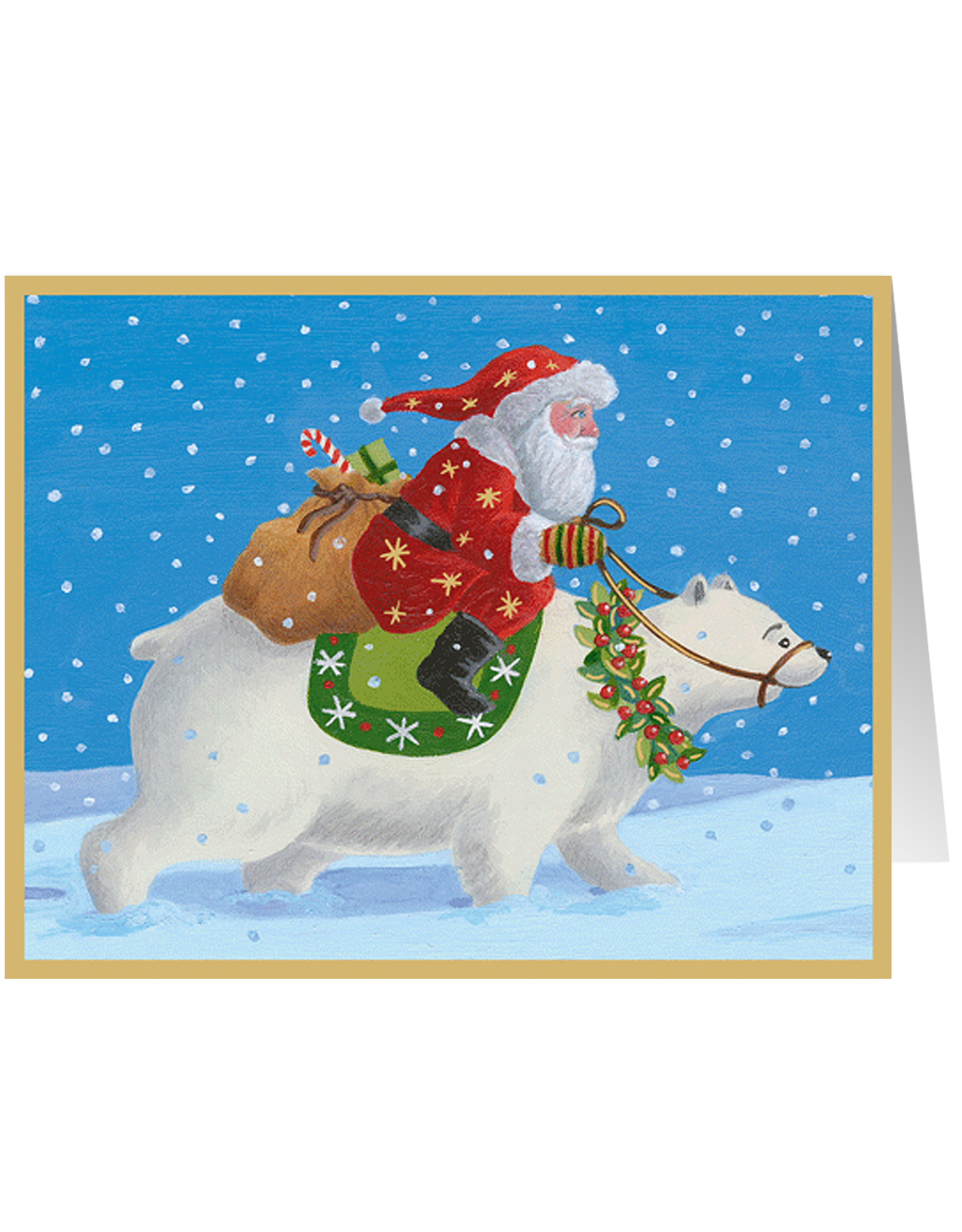 Caspari Boxed Christmas Cards 16pk Santa Riding A Polar Bear