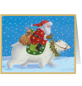 Caspari Boxed Christmas Cards 16pk Santa Riding A Polar Bear