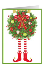 Caspari Boxed Christmas Cards 16pk Elf Holding Wreath