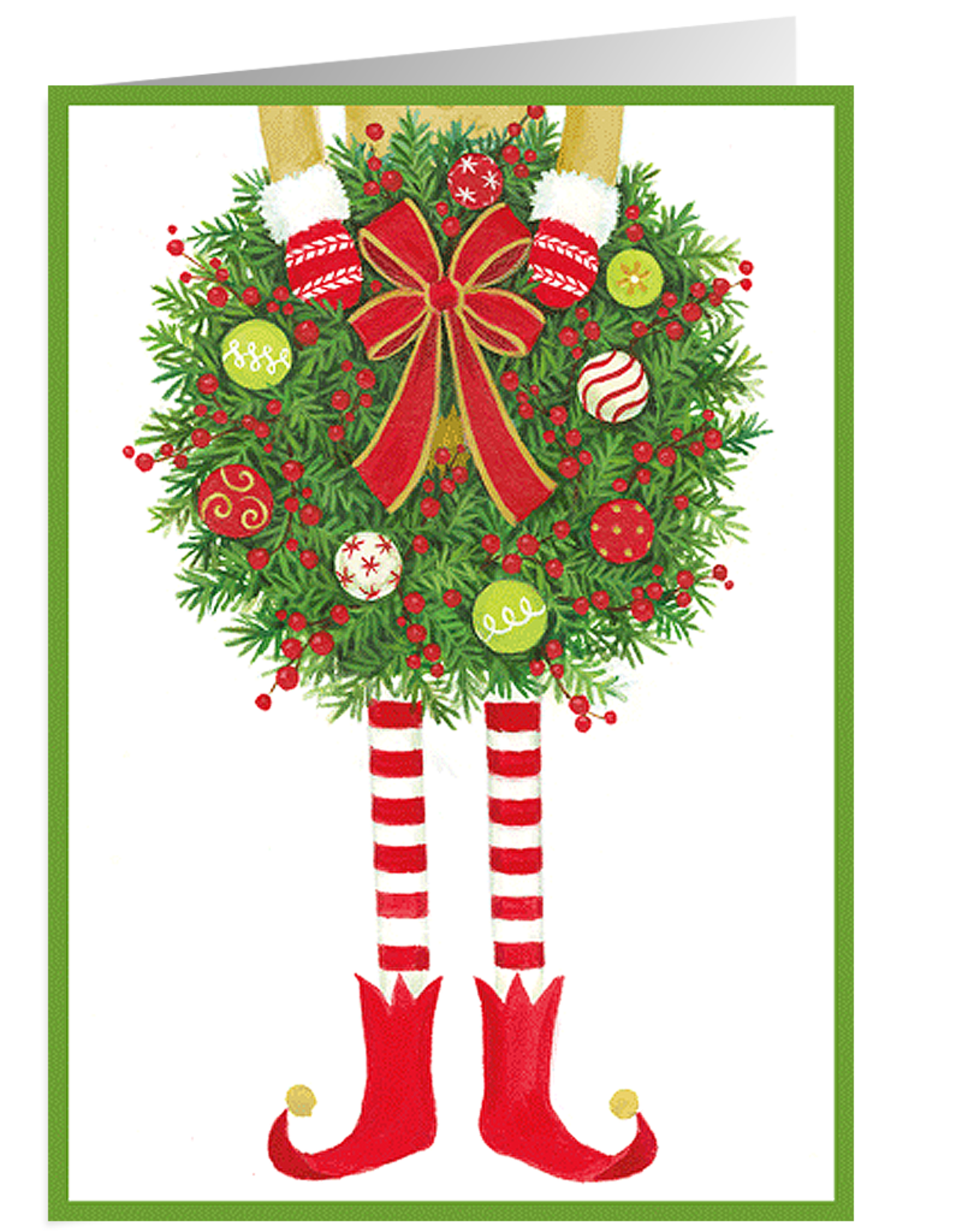 Caspari Boxed Christmas Cards 16pk Elf Holding Wreath