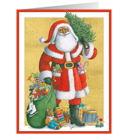 Caspari Boxed Christmas Cards 16pk Santa With All His Gifts