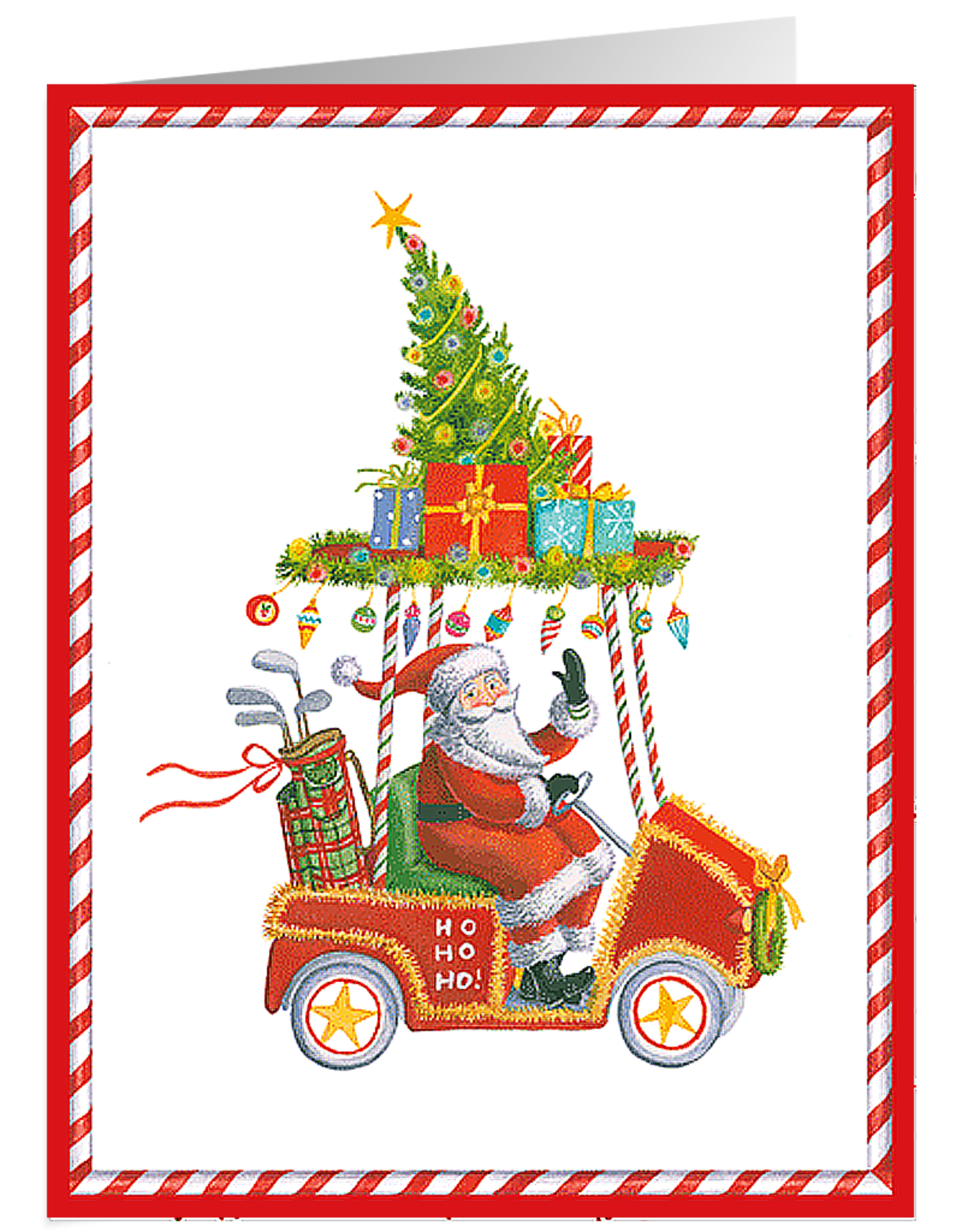 Caspari Boxed Christmas Cards 16pk Santa In Golf Cart Foil