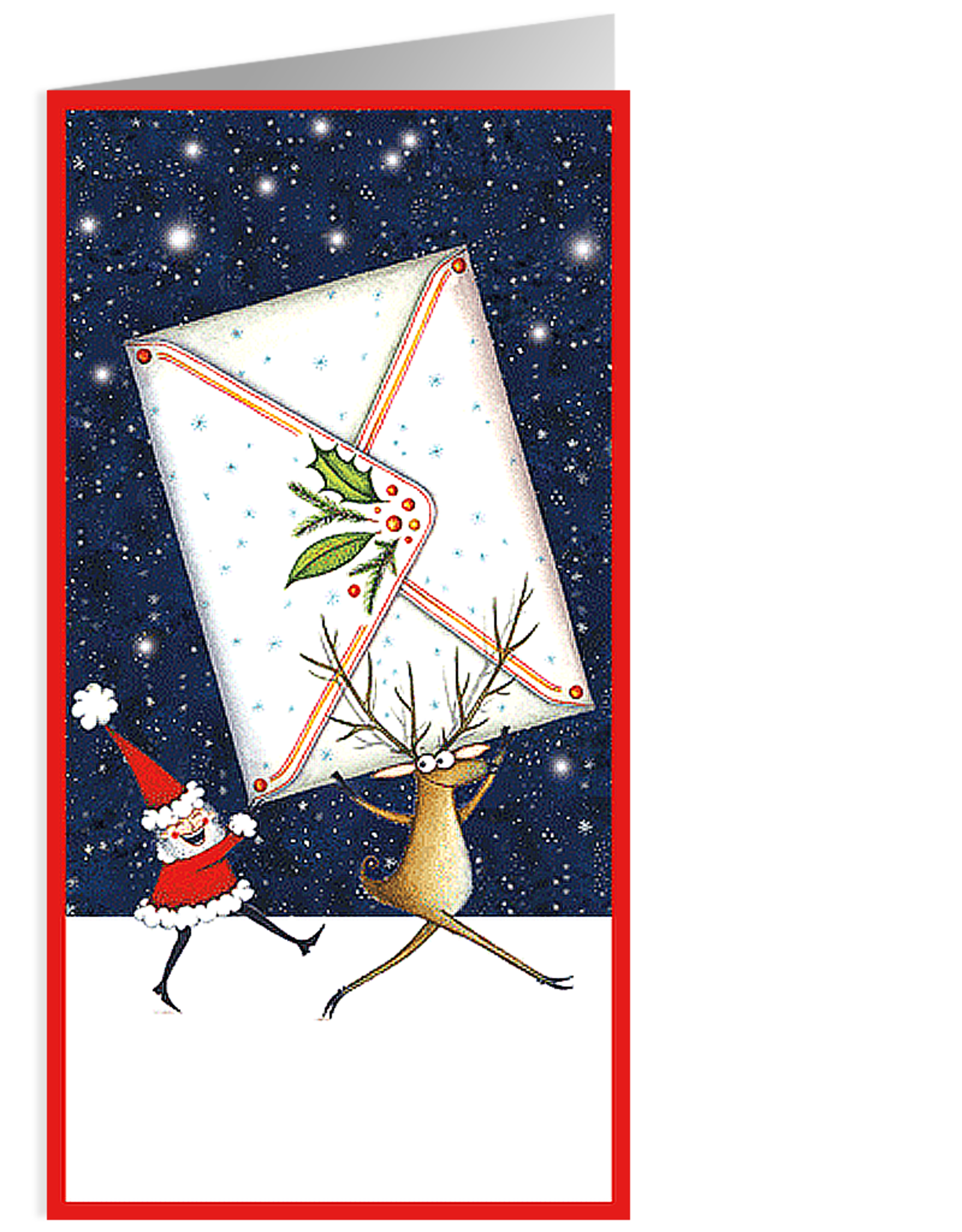 Caspari Christmas Money Holder Cards 4pk Santa And Reindeer w Envelope